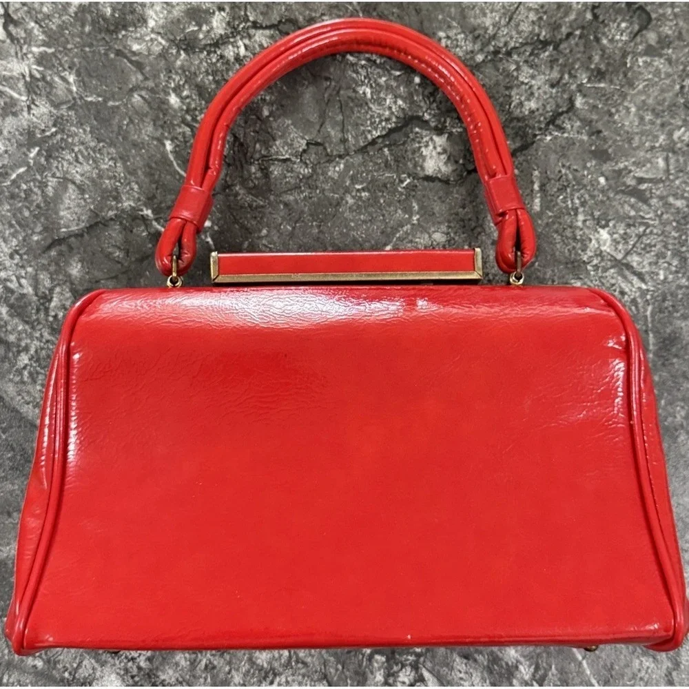 Vintage Dover USA Red Patent Faux Leather Top Handle Handbag